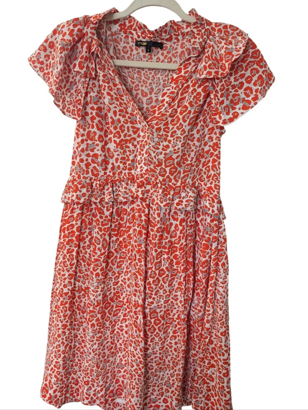 Maje Rutti Leopard Print Ruffle Mini Dress - Picture 5 of 11